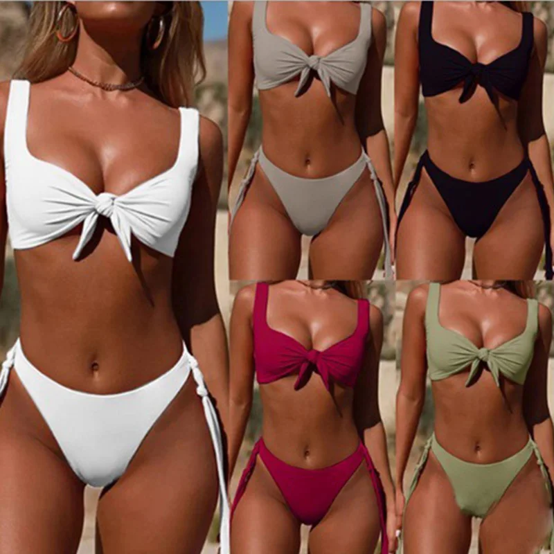 Женский комплект бикини бандаж пуш-ап бюстгальтер v-образный вырез купальник