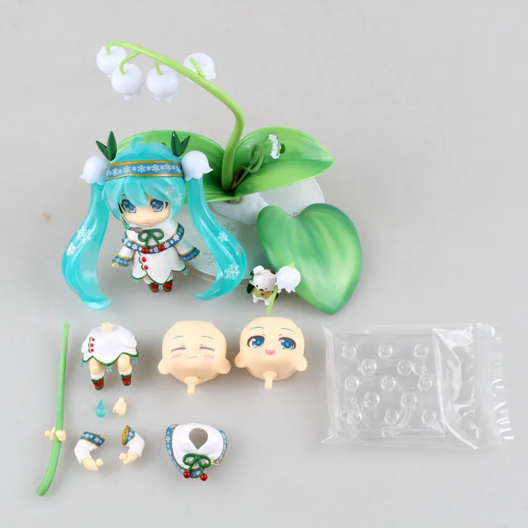 12 см VOCALOID Nendoroid 493# Hatsune Snow Miku Аниме Фигурка лист лотоса Снежный колокольчик версия модели коллекционные Kawaii игрушки куклы