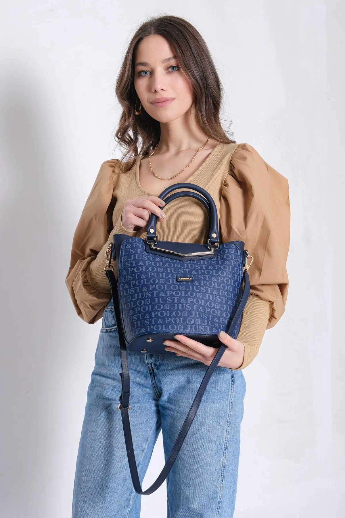 

Темно-Синяя Женская сумка через плечо с принтом и 3 отделениями JP2115