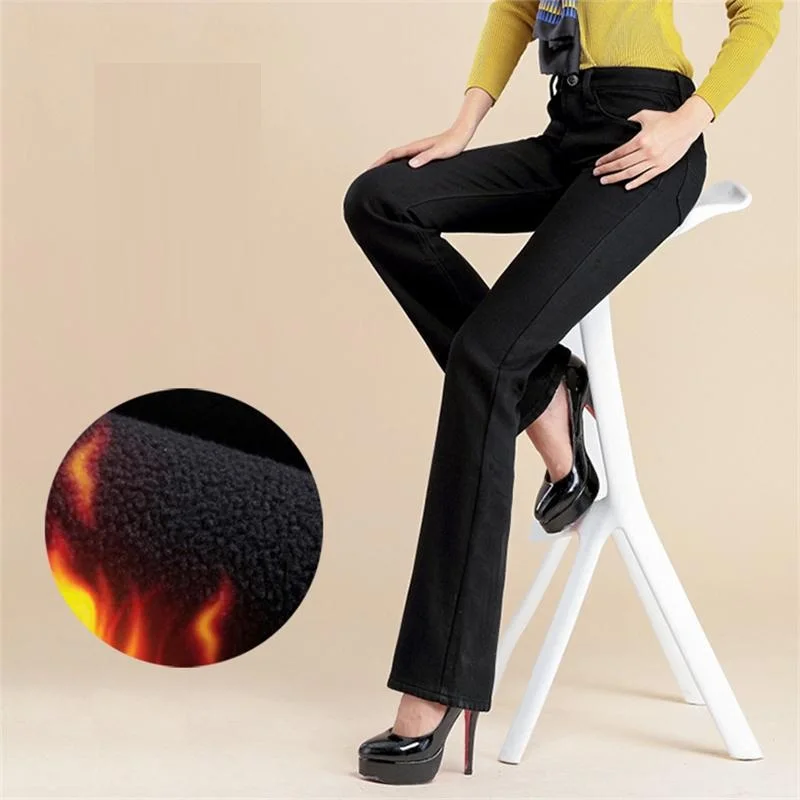 Женские бархатные джинсы с завышенной талией флисовой подкладкой 26 40|pants slimming|pants