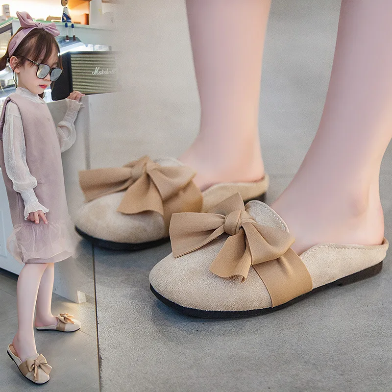 

Girl's Artificial PU Leather Shoes, Big Bow Decoration Non-slip Half Inclusive Slippers, Daily Life