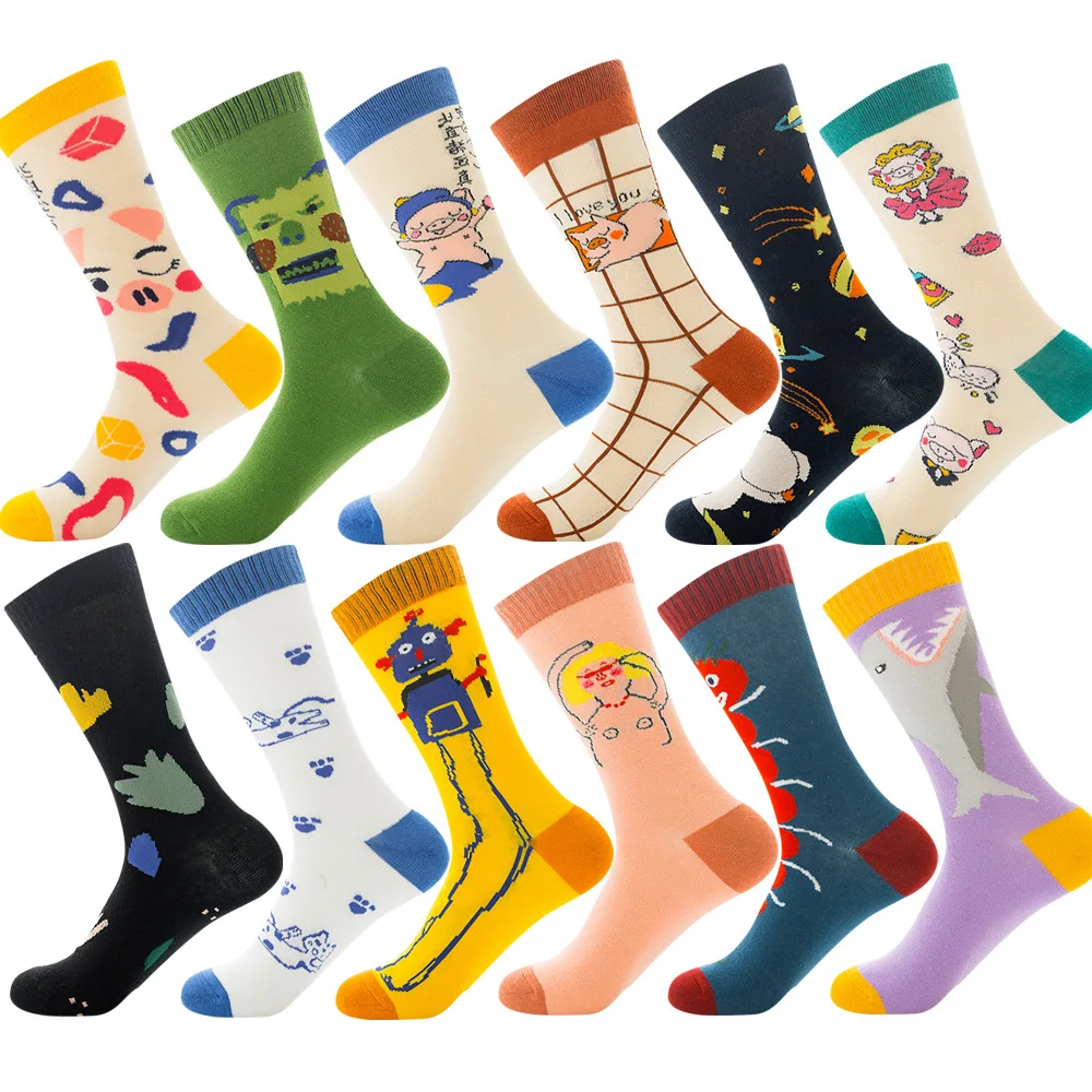 

Happy Fashion Design Plaid Colorful Happy Business Party Dress Funny Woman Cotton Socks Christmas Gift Casual Mid-Tube Men Socks