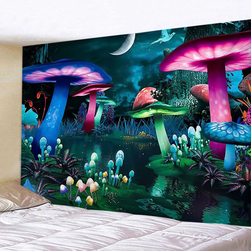 

Psychedelic Mushroom Indian Mandala Tapestry Wall Hanging Bohemian Moon Tapestry Table Cloth Beach Towel Blanket Room Decoration