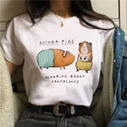 Женская футболка с принтом морских свинок в стиле Харадзюку, летняя модная забавная футболка с героями мультфильмов, женская повседневная одежда с коротким рукавом
