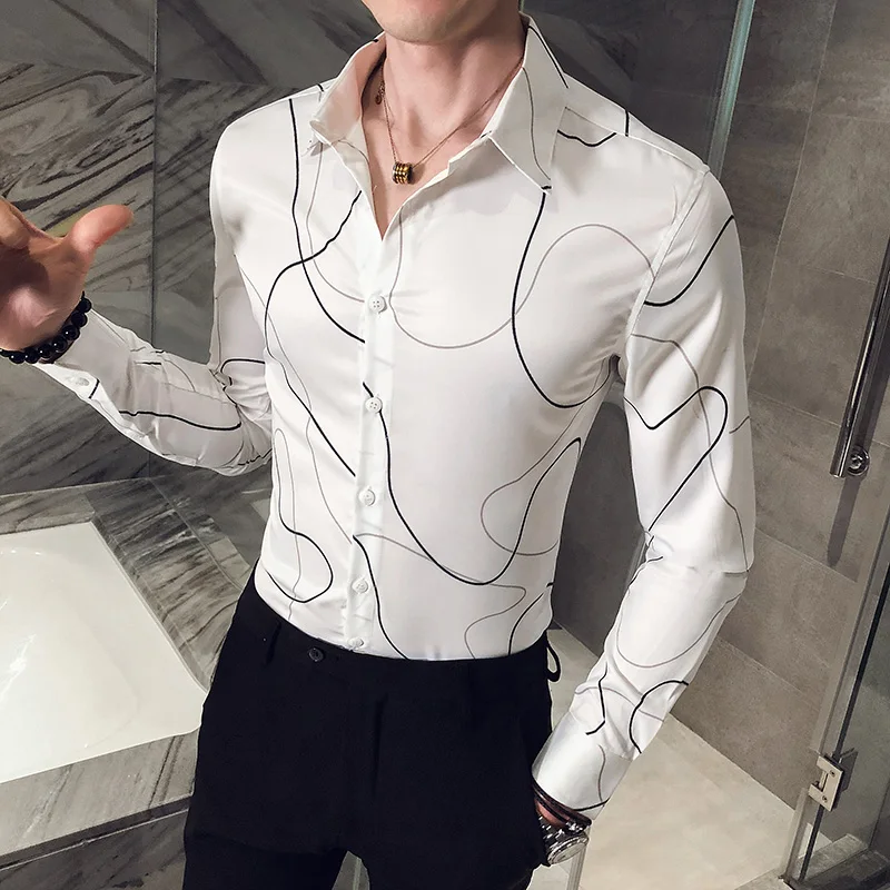 Рубашка мужская приталенная с длинным рукавом модная сорочка простыми полосками