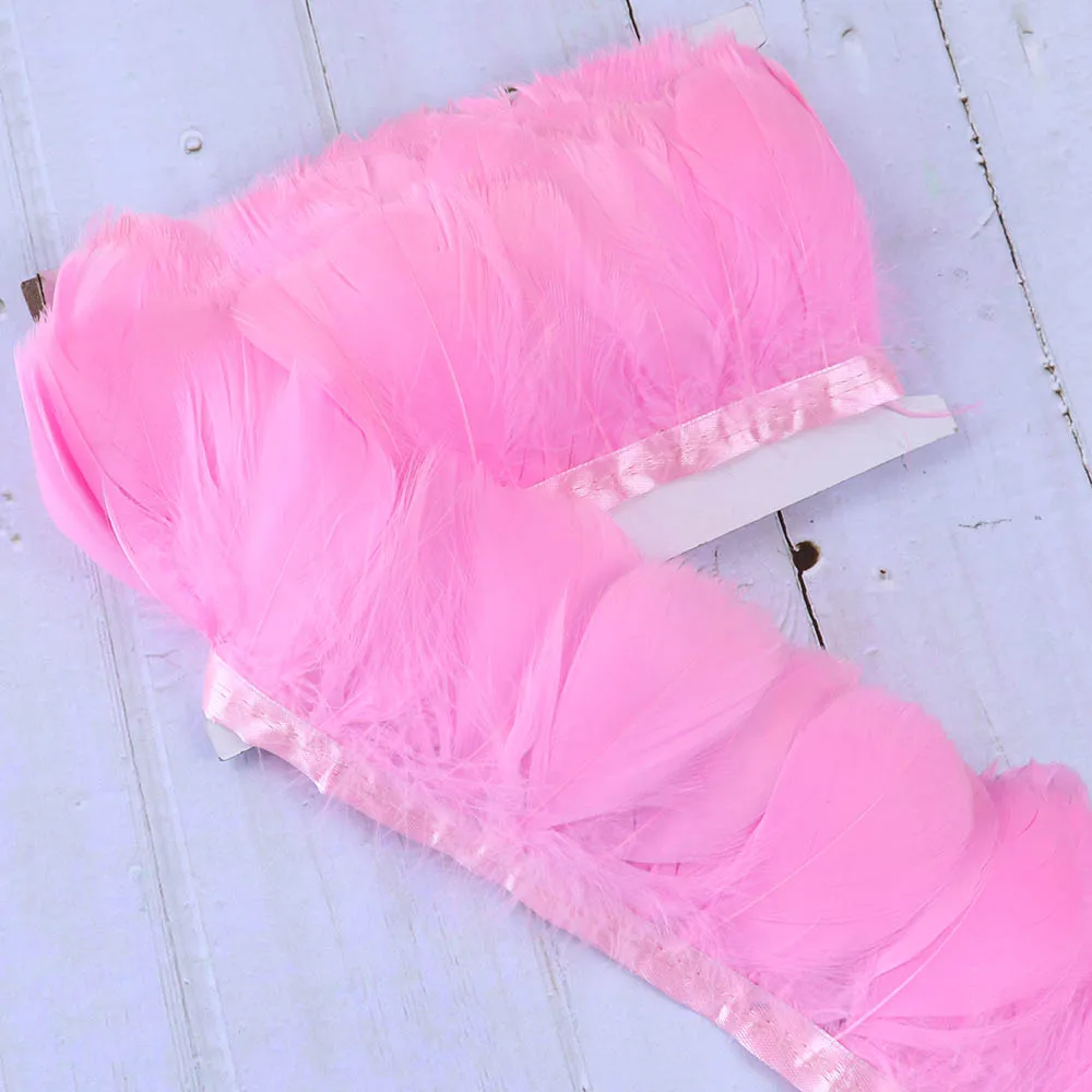 

10 Meters Dyed Goose Feathers Trim Clothing Sewing Decoration Size 3-4 inches Soft Decoration Feather Ribbon Craft Plumes
