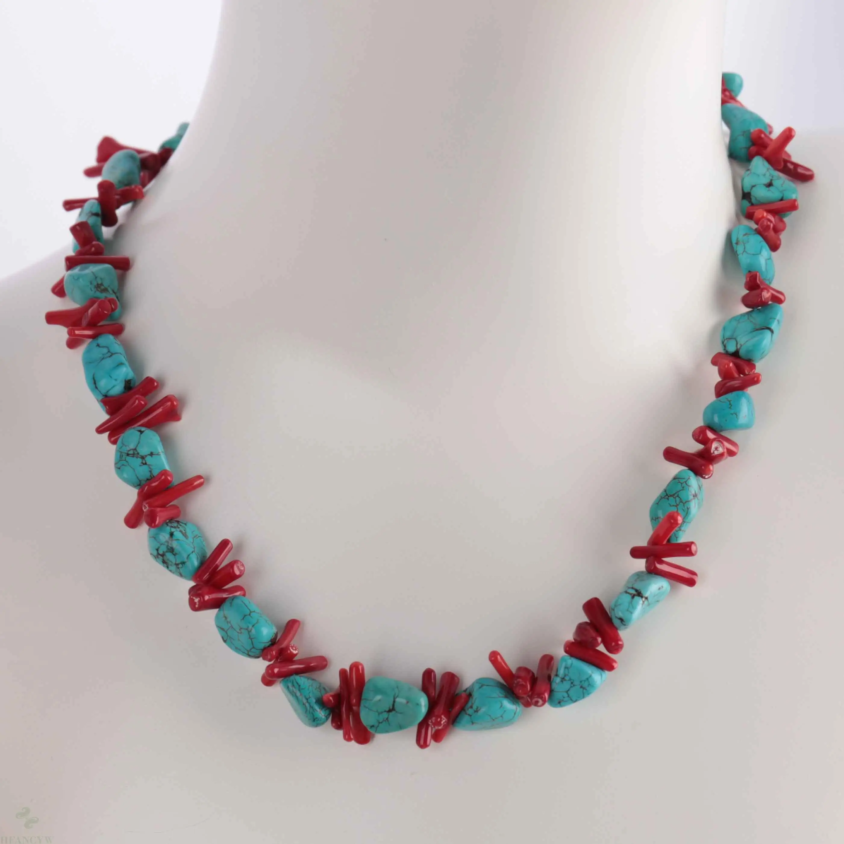 Красные коралловые ветки бирюзовые драгоценные камни DIY Ручная работа цепочка 15