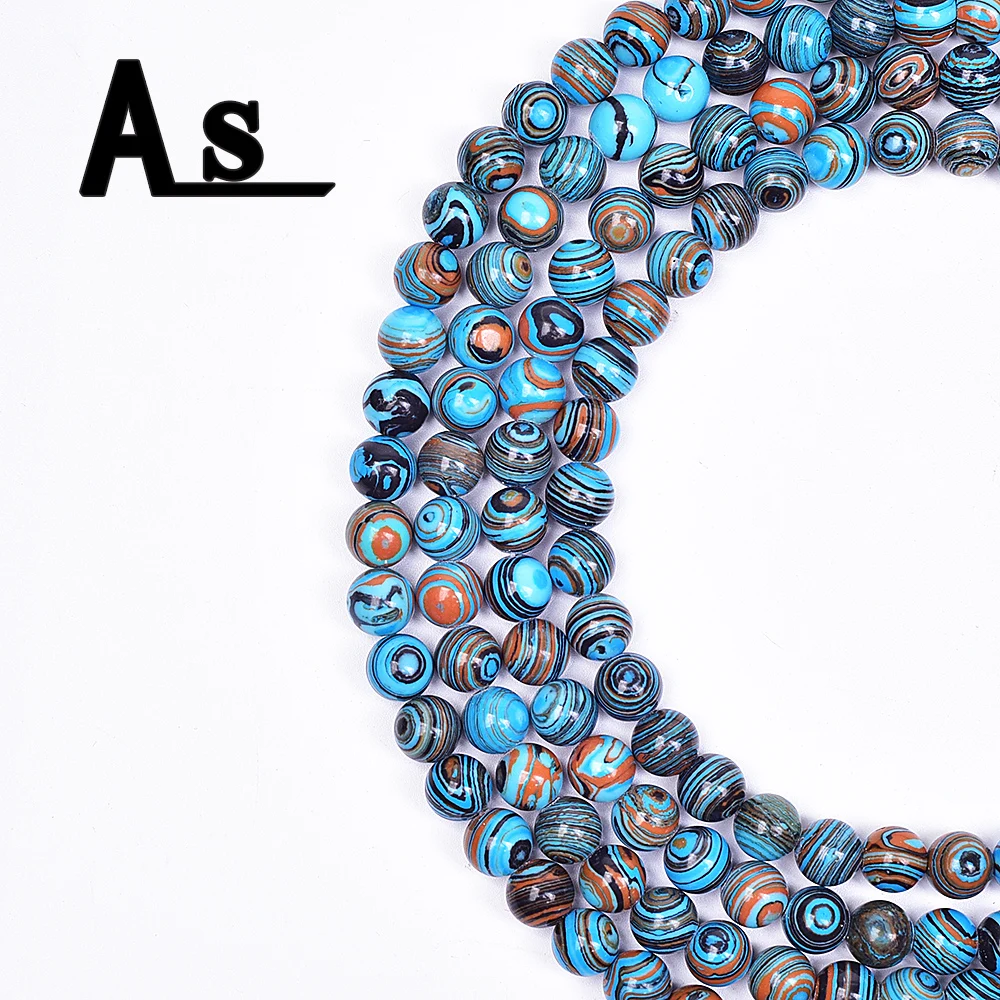 Asingeloo натуральный синий Малахитовый Павлин Раскрашивание каменных бусин Круглый