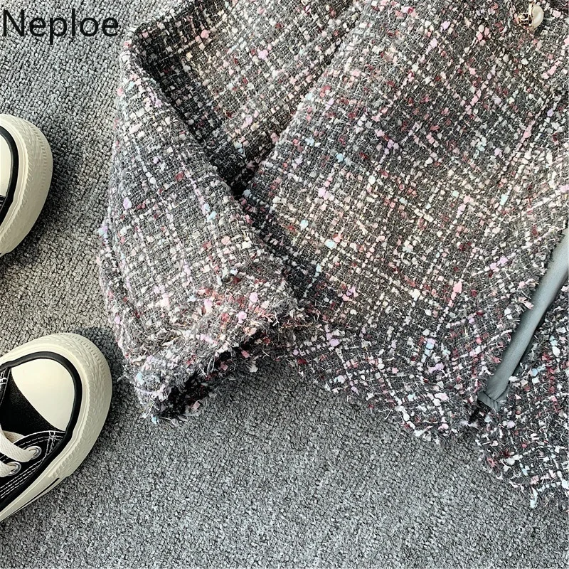 Женская твидовая куртка в стиле пэчворк с круглым вырезом | одежда