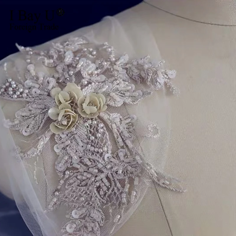 Цвета слоновой кости светло шампанского 3D бисером край короткая свадебная вуаль