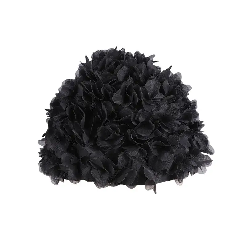 

3D Flower Petals Shaped Swim Cap Fashion Swimming Hat Adults Bathing Cap Black