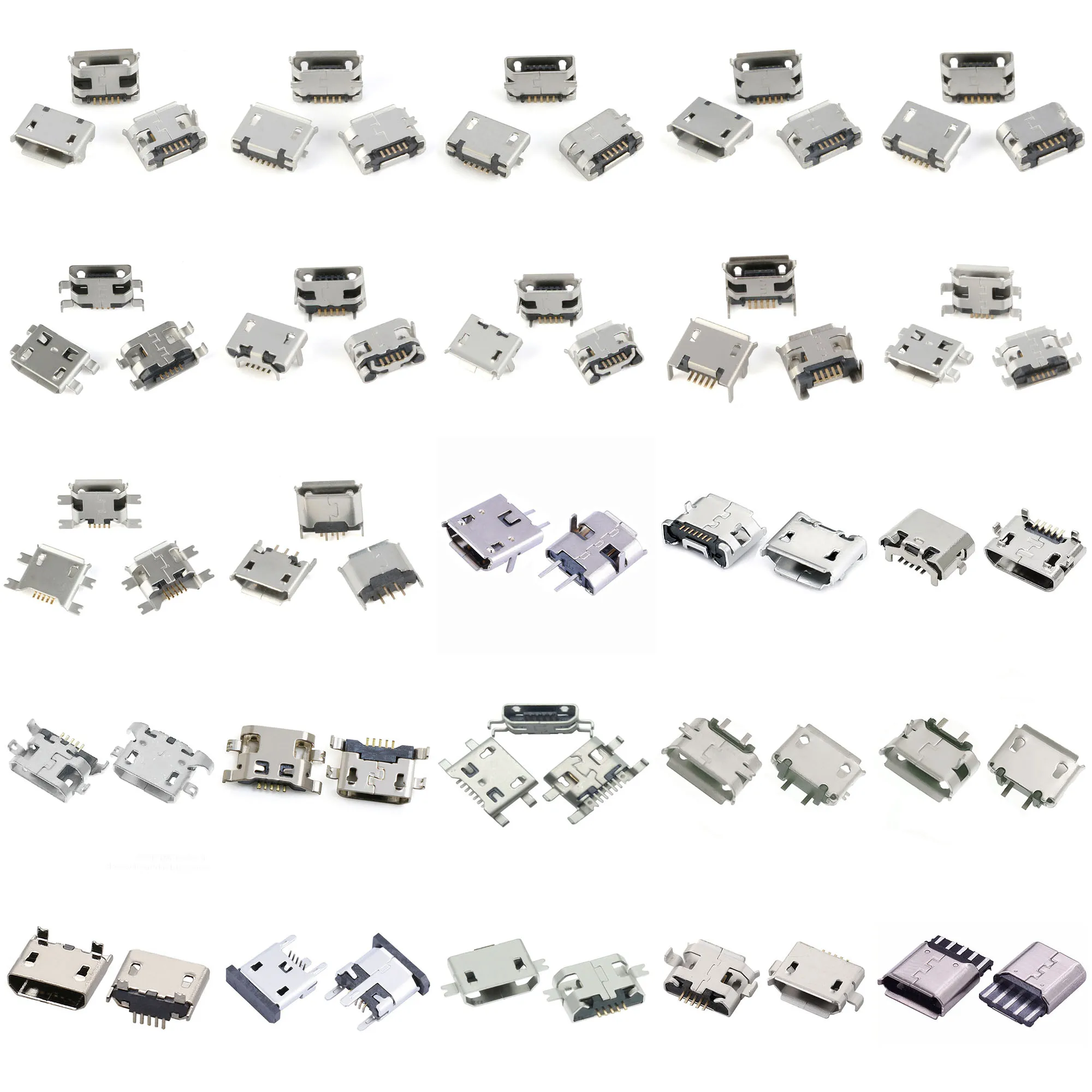 5 контактов 2 контакта 7 фоторазъем порт Micro USB тип B женское размещение 25 моделей SMD