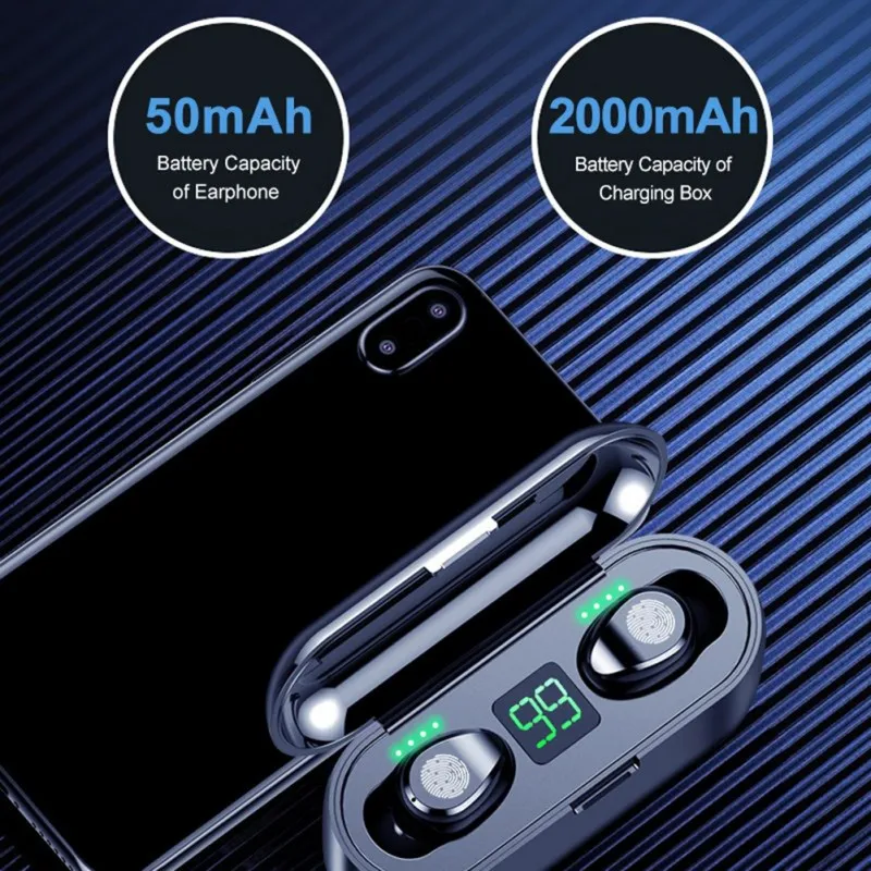 F9 TWS Wireless Bluetooth Earphone LED Display With 2000mAh Power Bank Headset V5.0 Earphones | Электроника