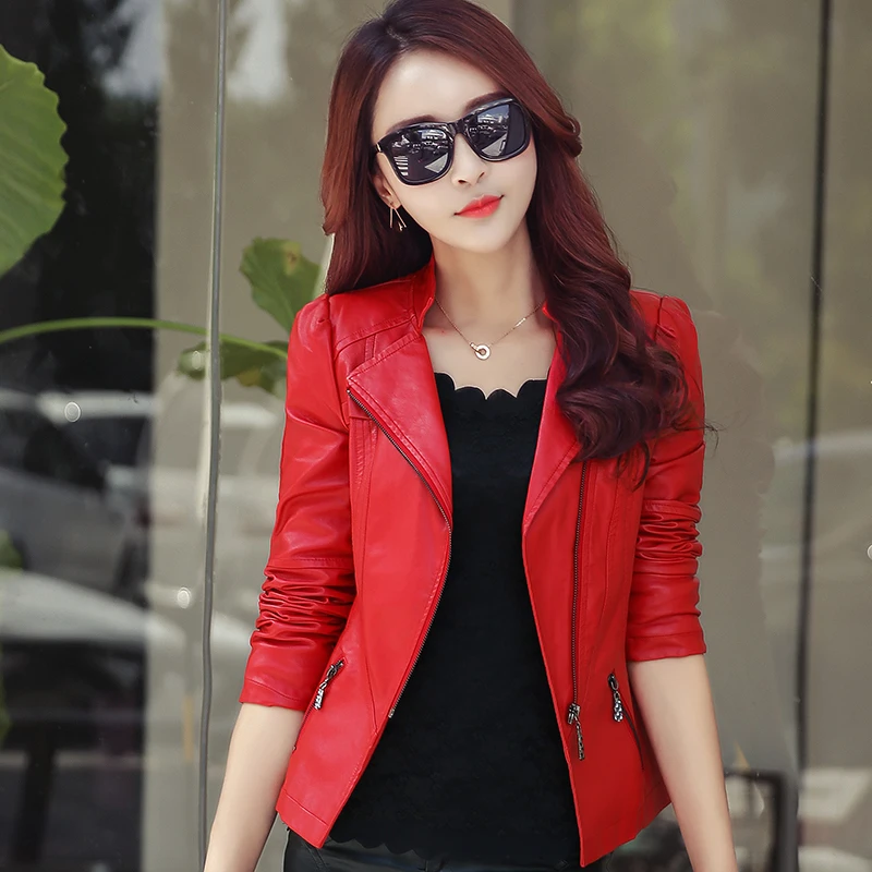 

Spring Autumn PU Leather Jacket Women Soft Faux Leather Coat Short Slim Black Motorcycle Jackets Plus Size 5xl 6xl YQ103