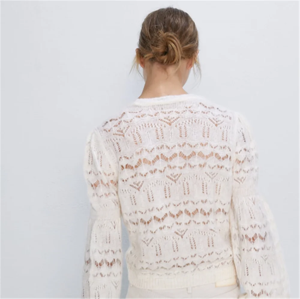 2019 ZA Women's Sweater Fashion New Autumn Hollow Bohemian Round Neck Long-sleeved Party Gift | Женская одежда