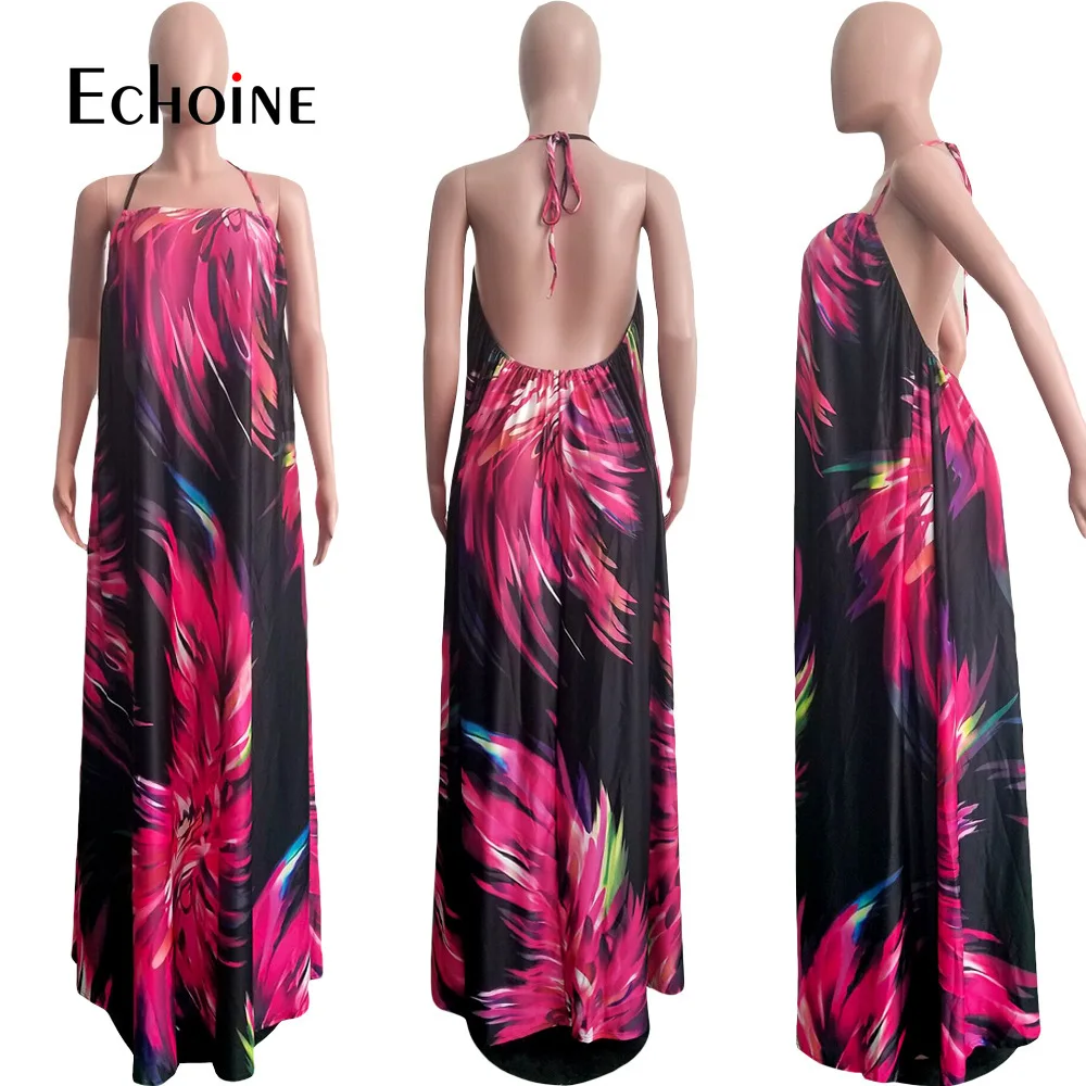 Платье-макси с цветочным принтом и лямкой на шее | Женская одежда