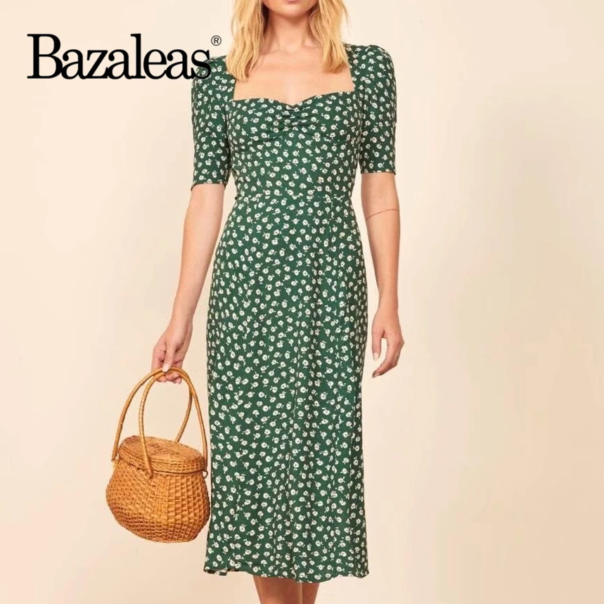 Bazaleas Винтаж vestidos ретро короткий рукав вечернее платье Элегантное ropa mujer Франция