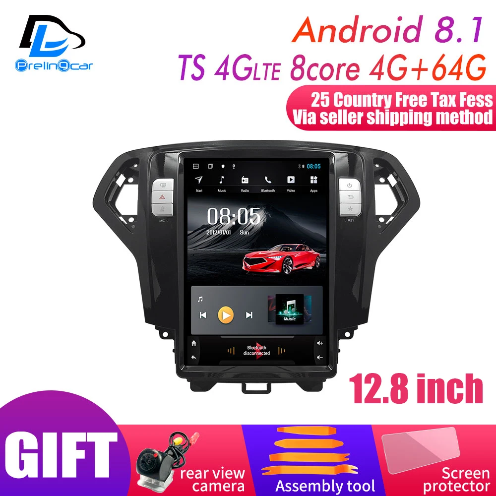4G Lte вертикальная Система android 8,1 12,8 дюймов для Ford Mondeo 2007-2013 лет navigaton Автомобильный gps Мультимедиа Видео Радио плеер