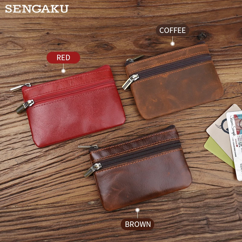 Handmade Genuine Leather Coin Purse Retro Portable Women Wallet Mini Credit Card Holder Zipper Bag Small Child Change Purse