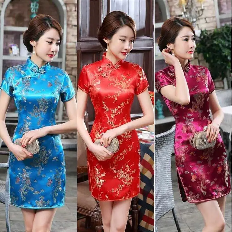

Classic buckle old retro cheongsam Chinese style catwalk cheongsam plum blossom short show plum blossom short cheongsam