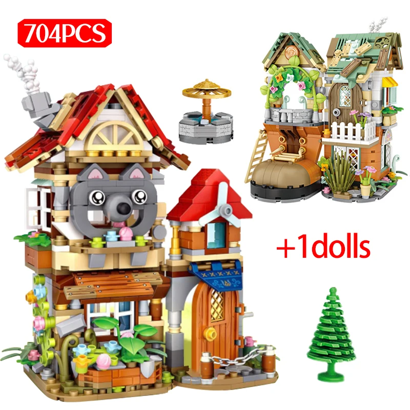 

Конструктор «лесной дом» для детей, миниатюрный дом с видом на улицу, здание, архитектура, друзья, принцесса, фигурки