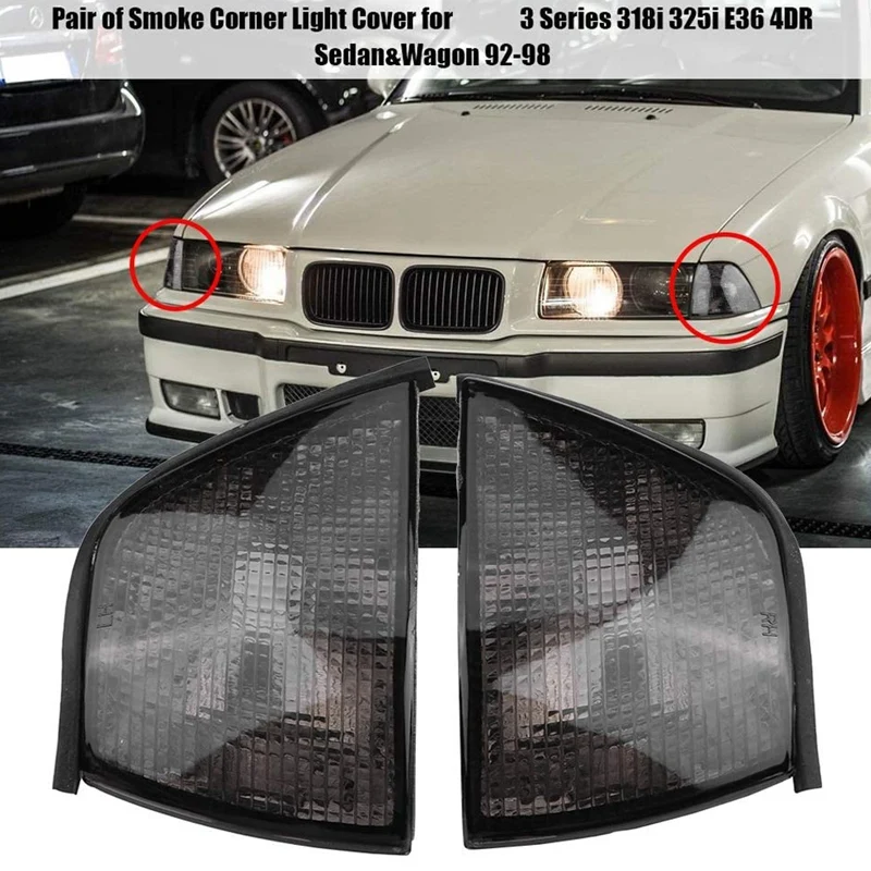 

1 Pair Corner Light Cover, Smoke Color Corner Warning Light Shell for -BMW 3 Series 318I 325I E36 4DR 1992-1998