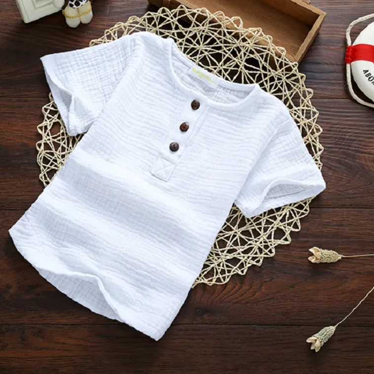 

Льняные летние футболки из 2021 хлопка для маленьких мальчиков и девочек новые удобные футболки для малышей Детская одежда Детские От 2 до 8 ле...