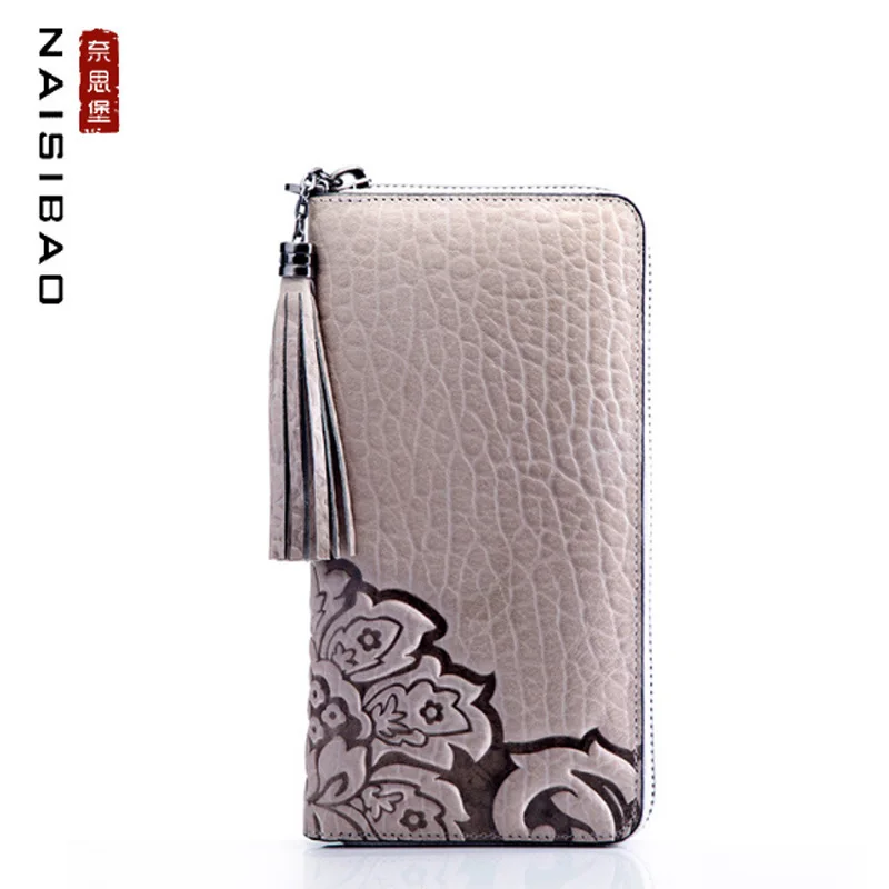 Женские кошельки из натуральной кожи дизайнерские брендовые Длинные на молнии с