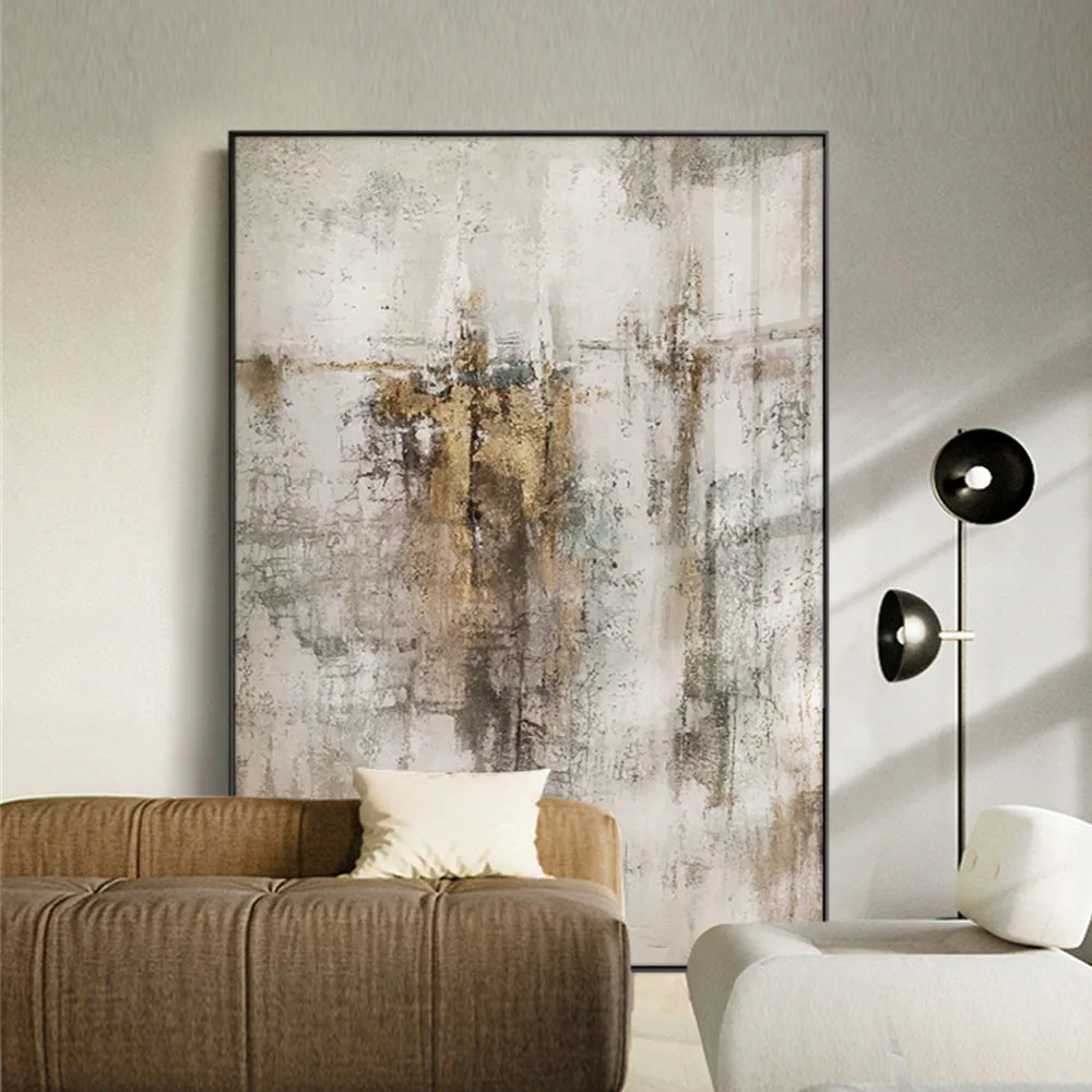 

Hand Pained Wall Pictures Retro And Nostalgic Oil Paintings On Canvas Golden Gray Abstract Art Painting Modern Villa Hotel Decor