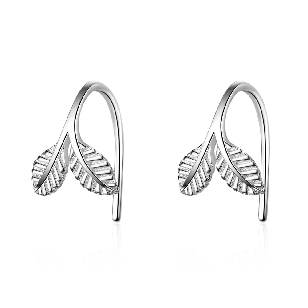 

Fashion Women's Silver Plated Stud Earrings Small Fresh Leaf Bud Earrings Hypoallergenic Ear Hook Jewelry Gift