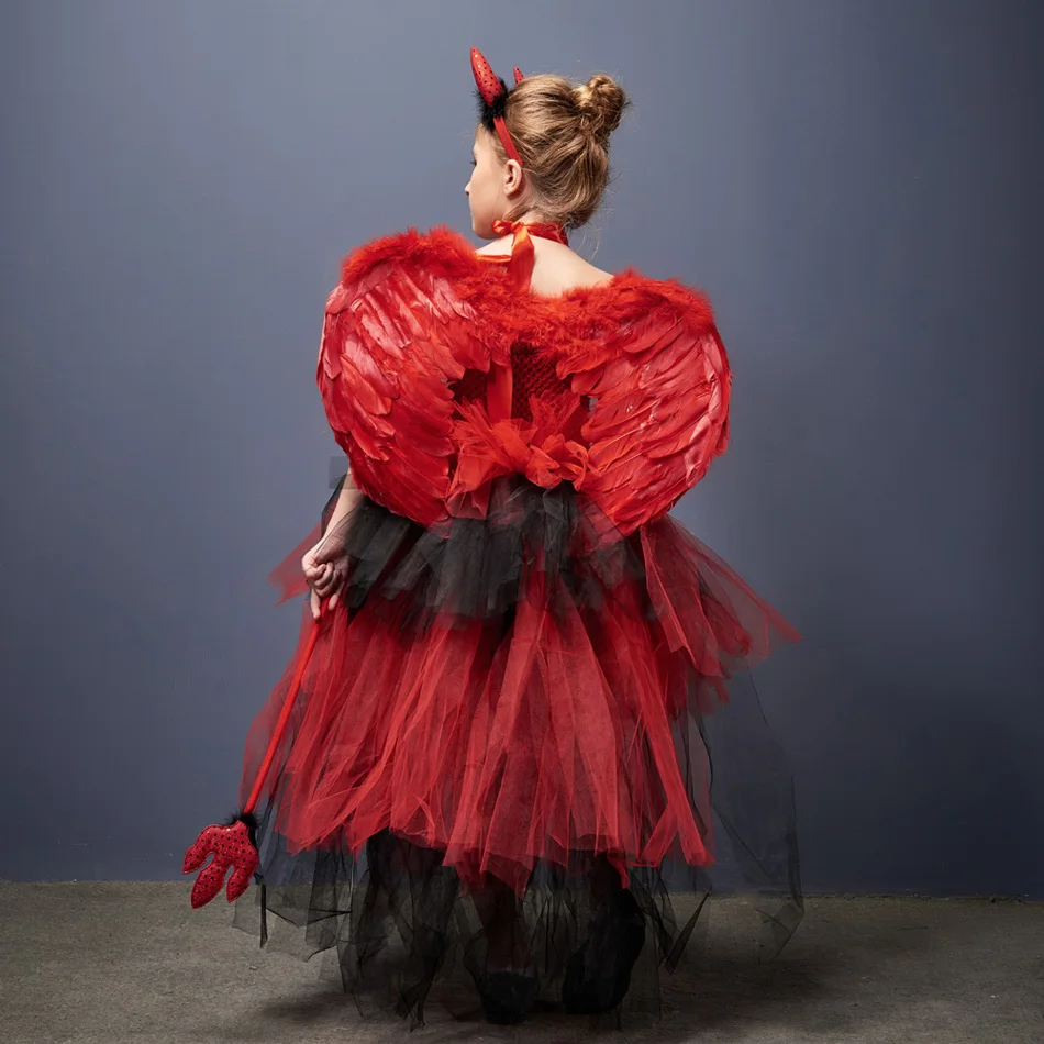 Костюм для девочек костюм красного дьявола с крыльями рогами страшные костюмы