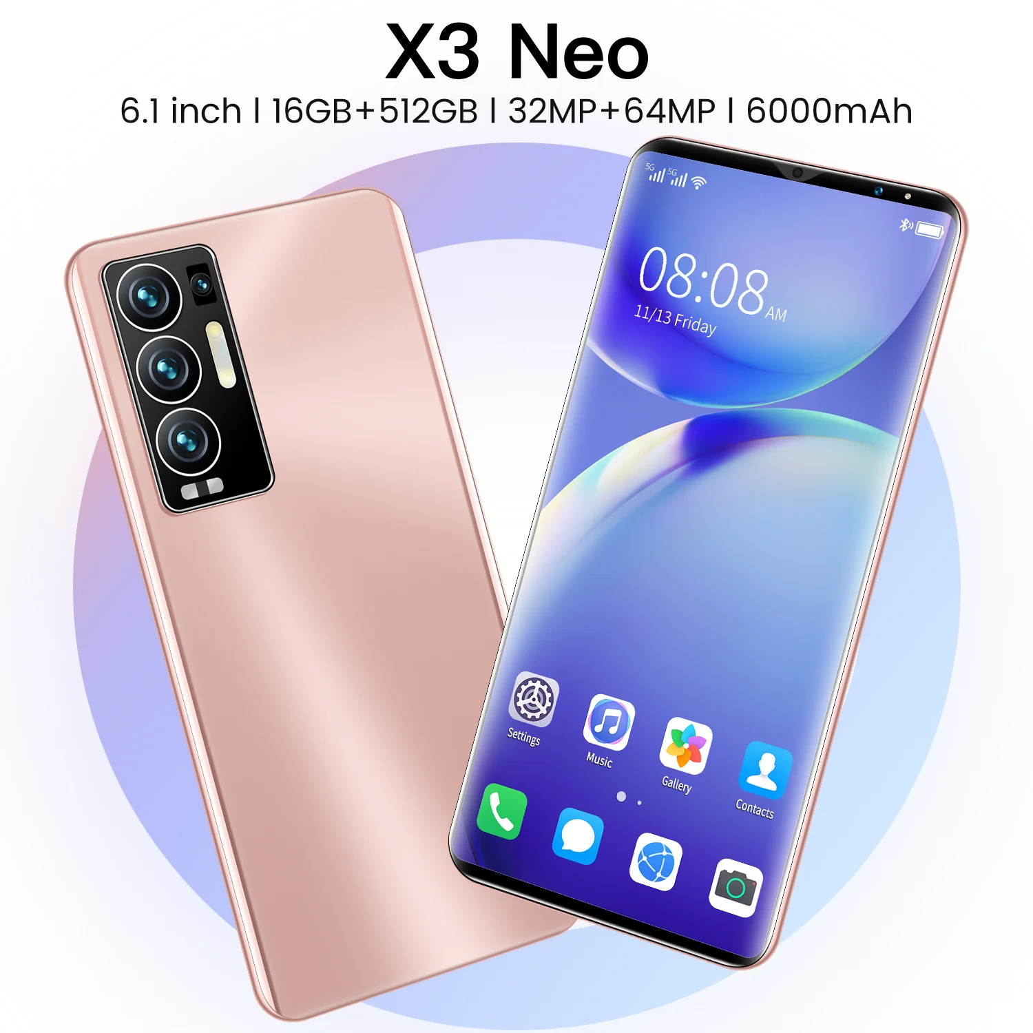 

Global Version X3 NEO 6.1 Inch Smart Phones 16G+512G 6000 MAh Battery Android Phone Supports Google Face Unlock 5G Cellphone