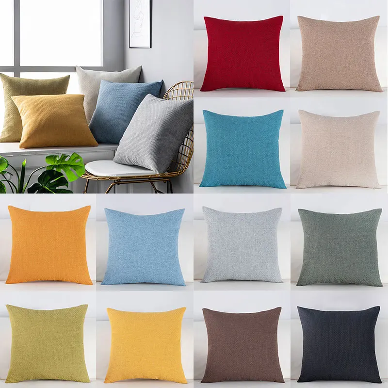 

45*45cm Simple Solid Pillow cover Cotton Linen plain Pillowcases Decorative living room cushion covers For sofa home car