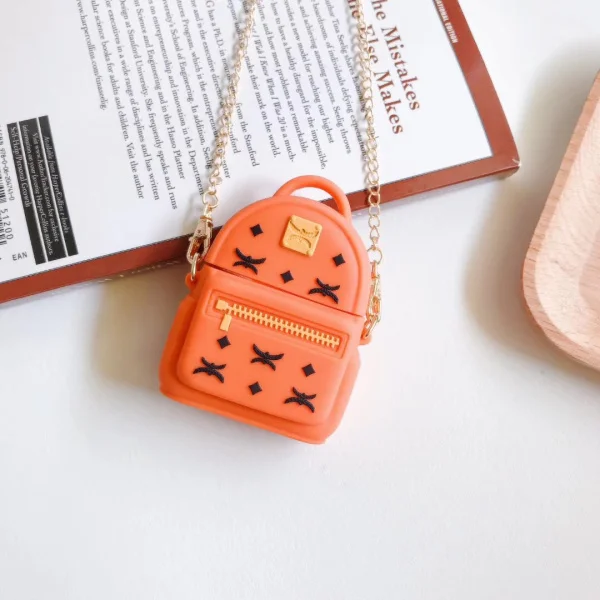 Orange Роскошный модный мини-рюкзак для AirPods 1/2 защитный чехол силиконовый мягкий чехол для беспроводной bluetooth-гарнитуры Комплект женский чехол - Цвет: Orange