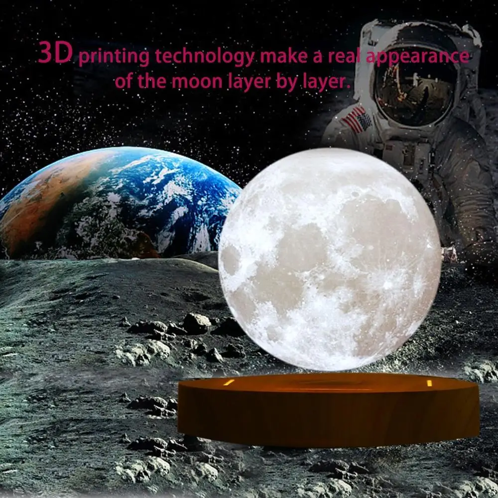 Магнитная левитирующая 3D Лунная лампа с деревянным основанием 10 см, ночник, плавающий романтический светильник, украшение дома для спальни