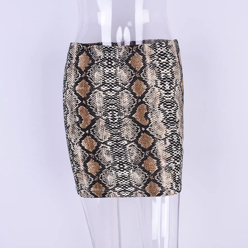 

2020 Women's New Style Above Knee Mini snake print girls high waist leather skirt pencil skirt