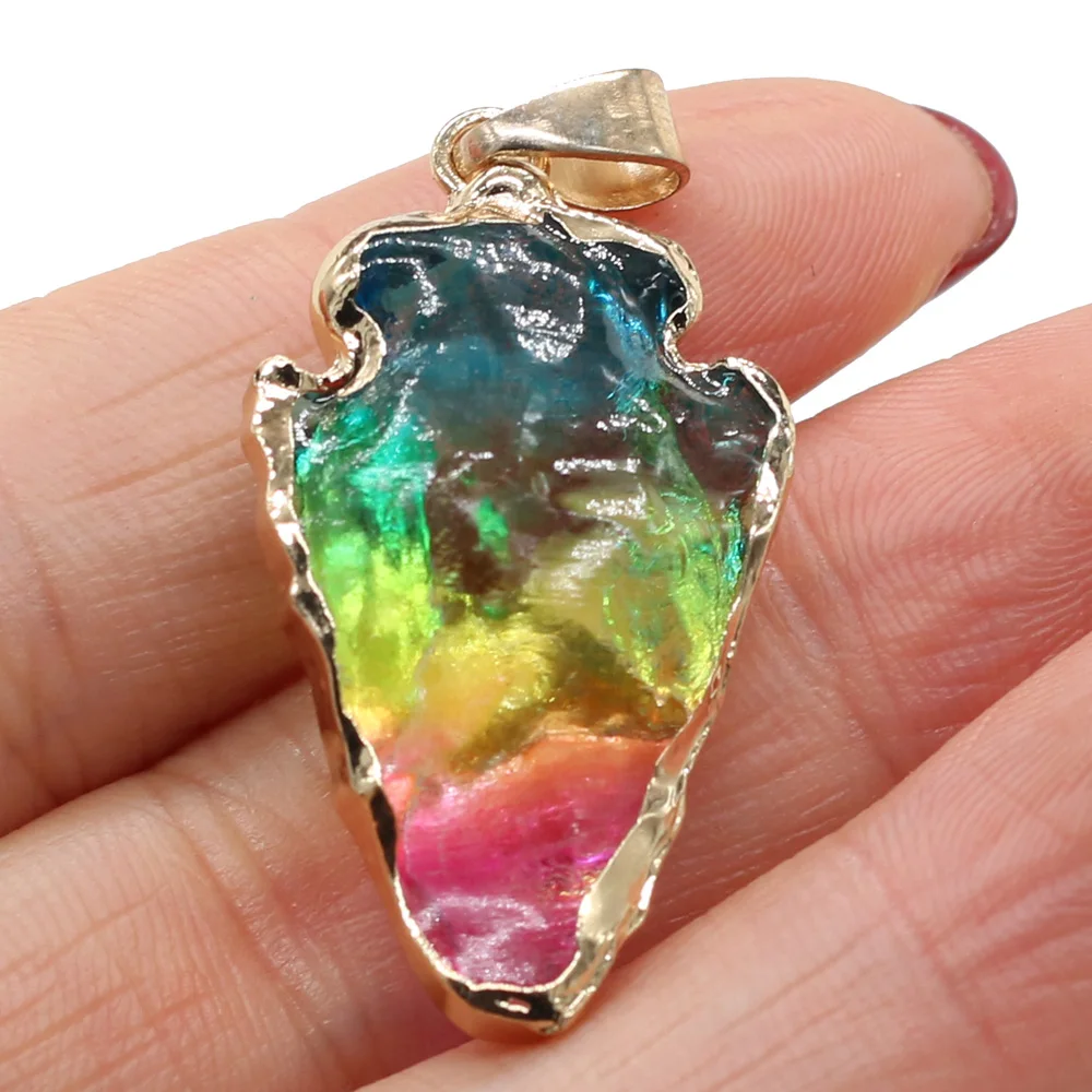 

Natural Stone Crystal Pendant Triangle For DIY Necklace Colorful Cartoon Jewelry Size 30x20mm