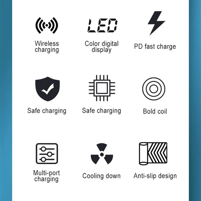 

PD 18W Wireless Charger Fast Charging Multi-port USB 10W Quick Charger LED Digital Multi-function Charger For iPhone Samsung