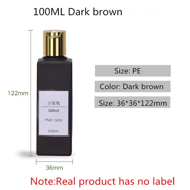 100ML dark brown 3 шт квадратная пластиковая бутылка с золотой крышка с дозаторным диском 50 мл, 100 мл пустая дорожная бутылка для жидкого лосьона жидкая Мода - Цвет: 100ML dark brown