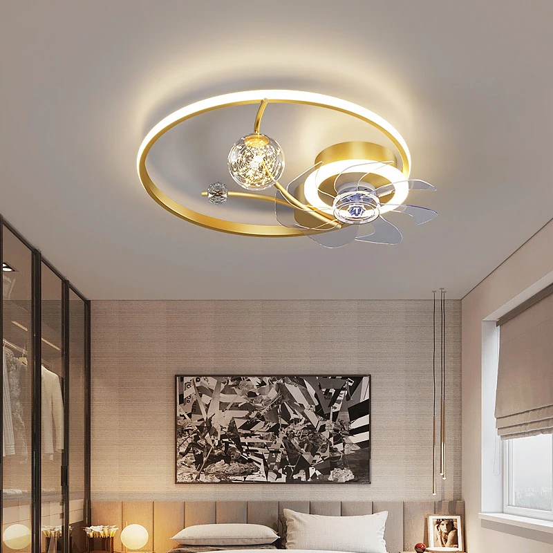 

Modern Fashion Ceiling Fan Iron Glass Gold Mini Smart and Silent Lighting 110v 220 Volt Bedroom Children's Room Fans for Home