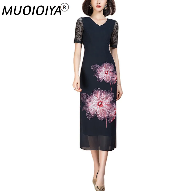 

Распродажа 2021, Двухслойное летнее женское платье темно-синего цвета с коротким рукавом и цветочным принтом