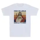 Винтажная забавная Мужская хлопковая футболка с изображением Иисуса и надписью Haha Jk It's Weed, уличная одежда в стиле Харадзюку, летний топ большого размера