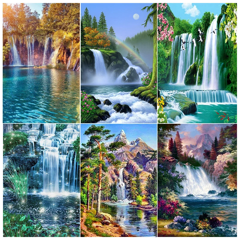 

5D Diamond Diamond Painting Waterfall Scenery Kit Full Square/Round Diamond Embroidery Picture of Rhinestones Mosaic Home Decor