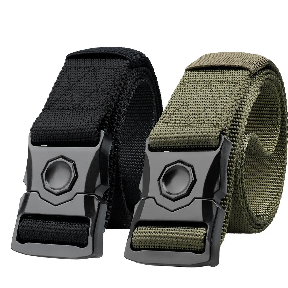 New Men Outdoor Tactical Belt Alloy Snap Buckle Nylon Durable Elastic Thick Waist Belt Working Casual Adjustable Straps