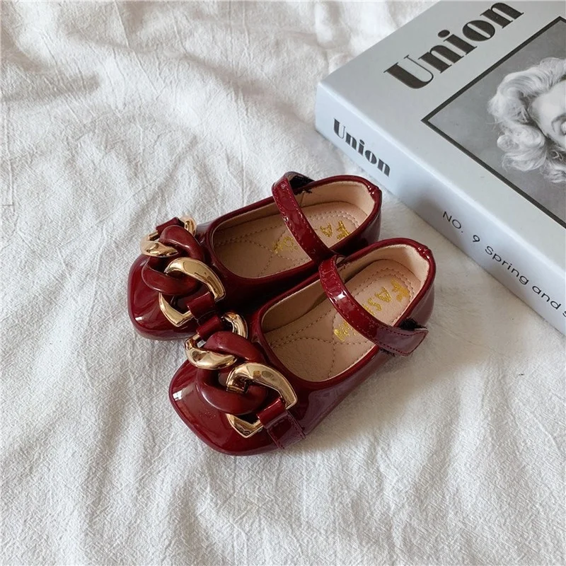 

Girls Leather Shoes Princess Spring and Autumn 2021 New Children Solid Color with Metal Button Soft Sole Shoes Baby Fashion Shoe