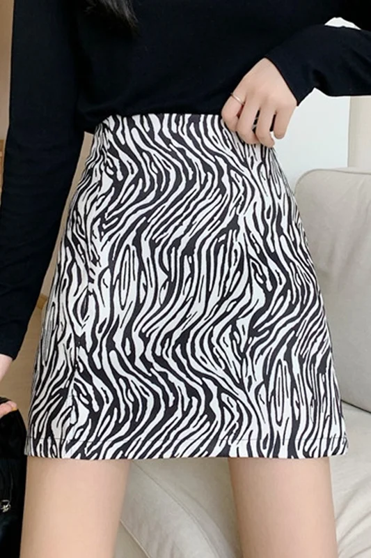 Юбка-трапеция с завышенной талией юбка принтом зебры Новинка весна-осень 2021