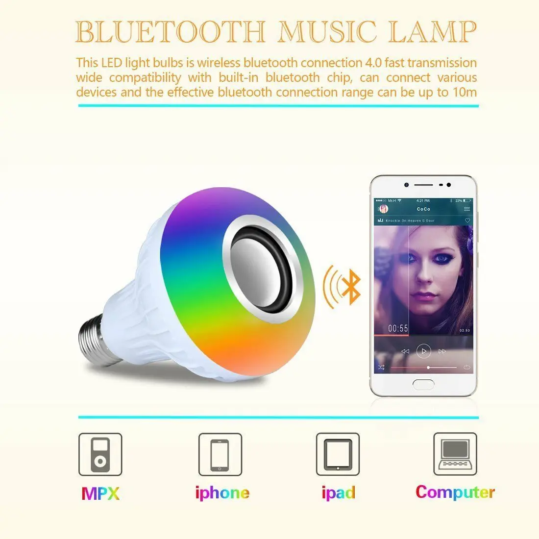 12 Вт светодиодный Беспроводная умная bluetooth-мышь воспроизведение музыки аудио затемнения RGB E27 лампа Bulit-in аудио динамик 24 клавиши дистанционное управление