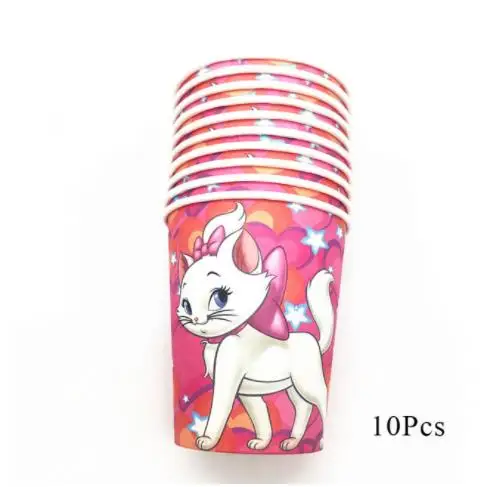 Cup 10pcs Зонт кошка Мэри одноразовая посуда мультфильм розовый Кот аристократы тема вечерние день рождения, детский душ чашки пластины украшения - Цвет: Cup 10pcs