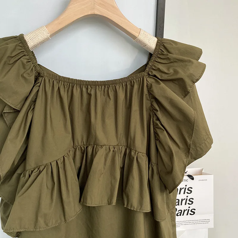 

Summer French Ruffled Fairy Dress Women Vintage Black Short Sleeve Casual Loose Pregrant Dresses Ladies Elegant Cotton Clothes