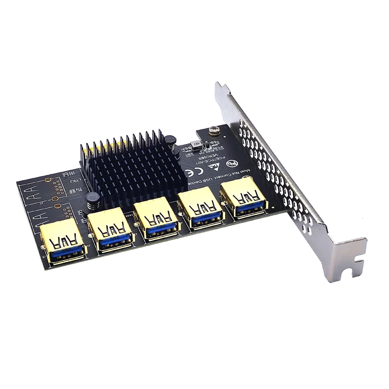 Увеличитель PCI Express, переходная карта PCIE с 1 на 5 портов, концентратор USB 3,0, 1X 4X 8X 16X, Райзер для майнинга видеокарт (art.: 3920bc78eaee5) - 3920bc78eaee5
